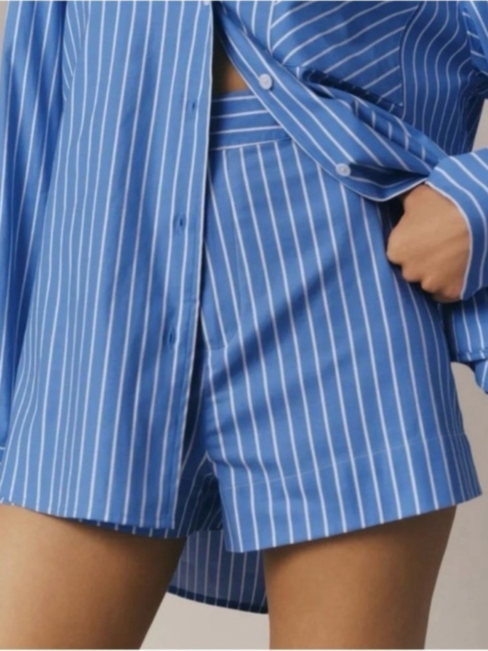 Reformation Blue Pin‎ Striped Willow Shorts in Tribune Stripe Size 12 - Picture 9 of 10